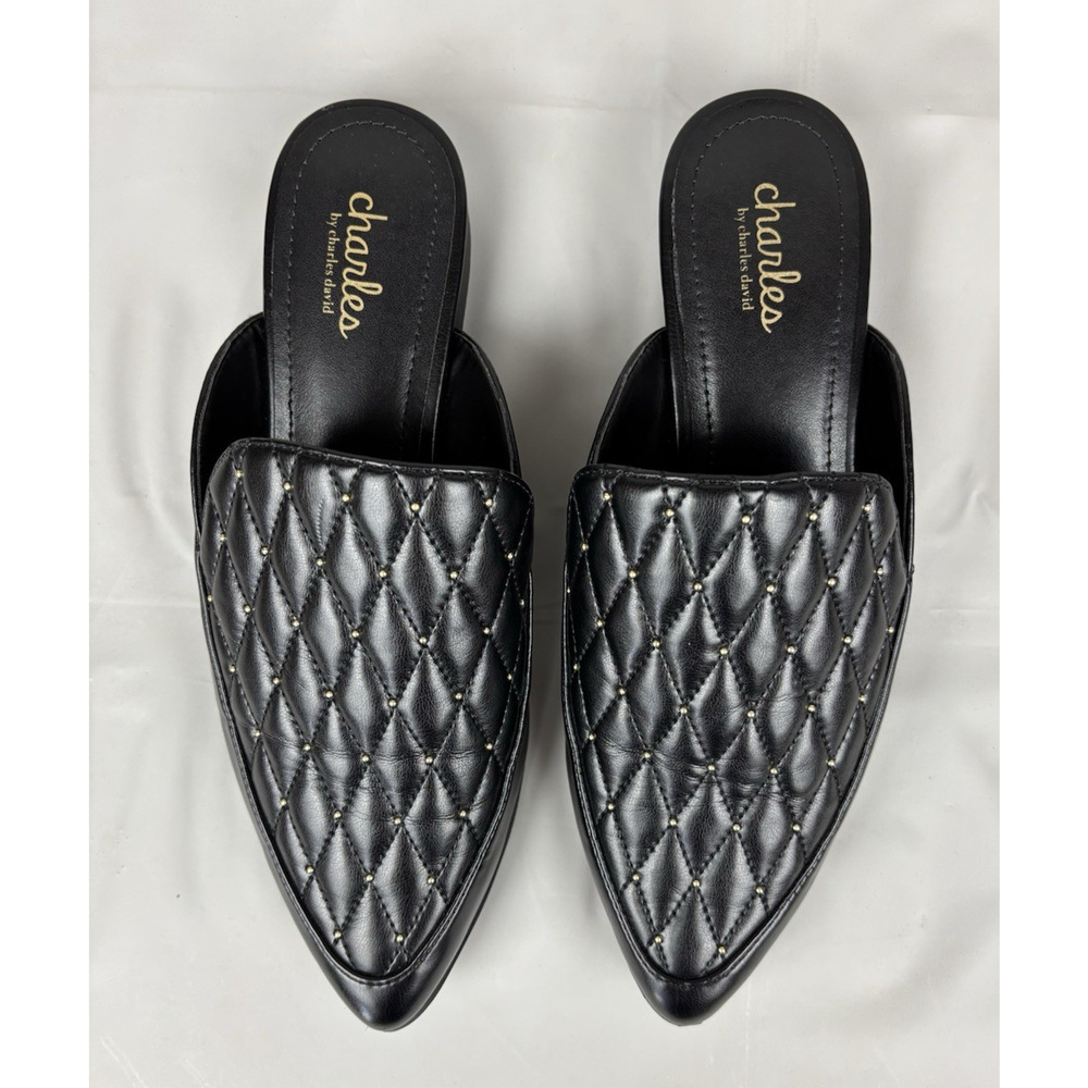 Charles by Charles David Este Flats Mules Womens 7.5M Black Slip On Quilted